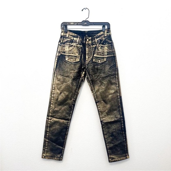 Black Gold Stretchy Jeans with Luxurious Metallic Finish - Picture 1 of 2